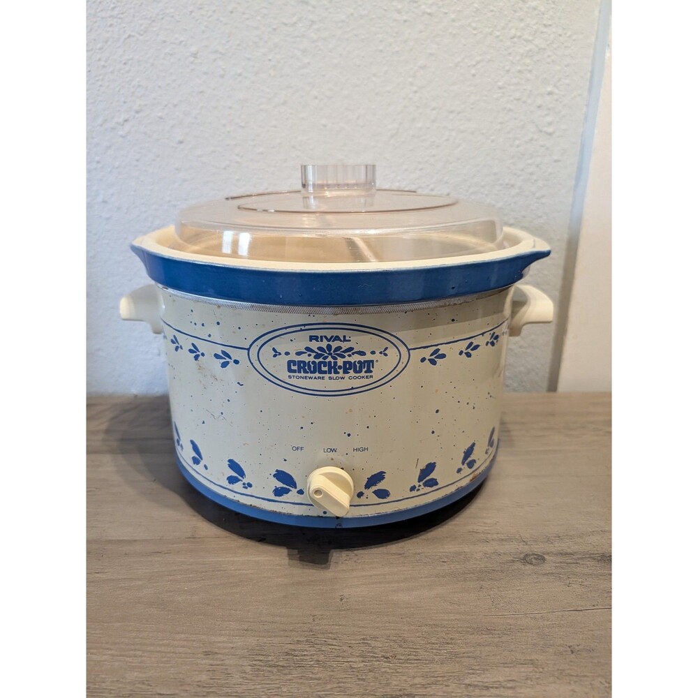 Rival Crock-Pot 3355 5 Qt Blue Floral Slow Cooker Removable Stoneware Tested